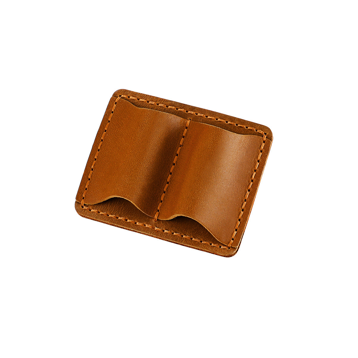 Brown Leather Double Pen Sleeve with Metal Clip