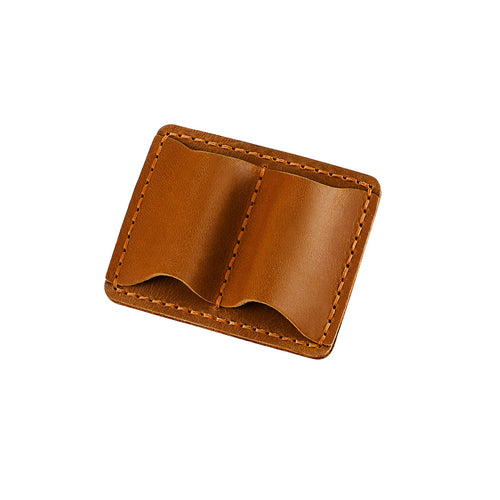 Brown Leather Double Pen Sleeve with Metal Clip